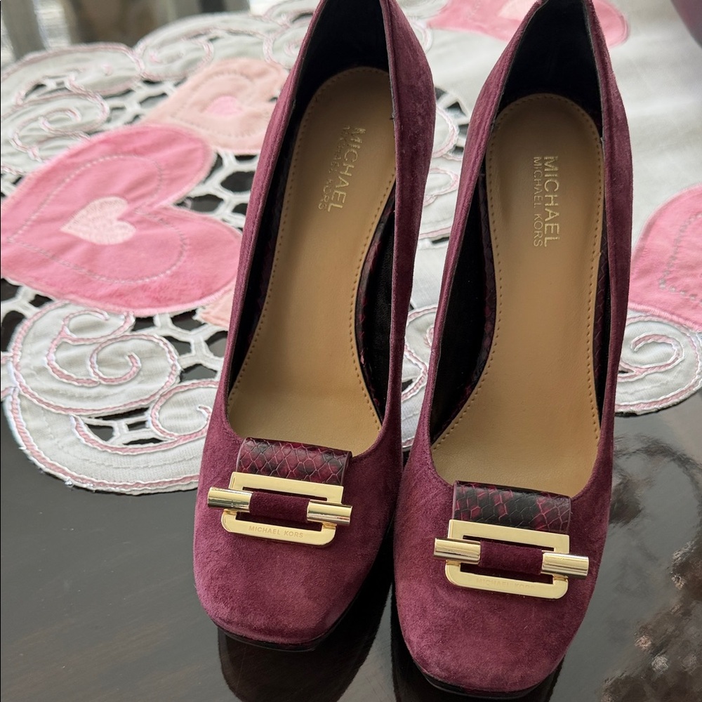 Michael Kors Plum Suede Heels with Gold Accent